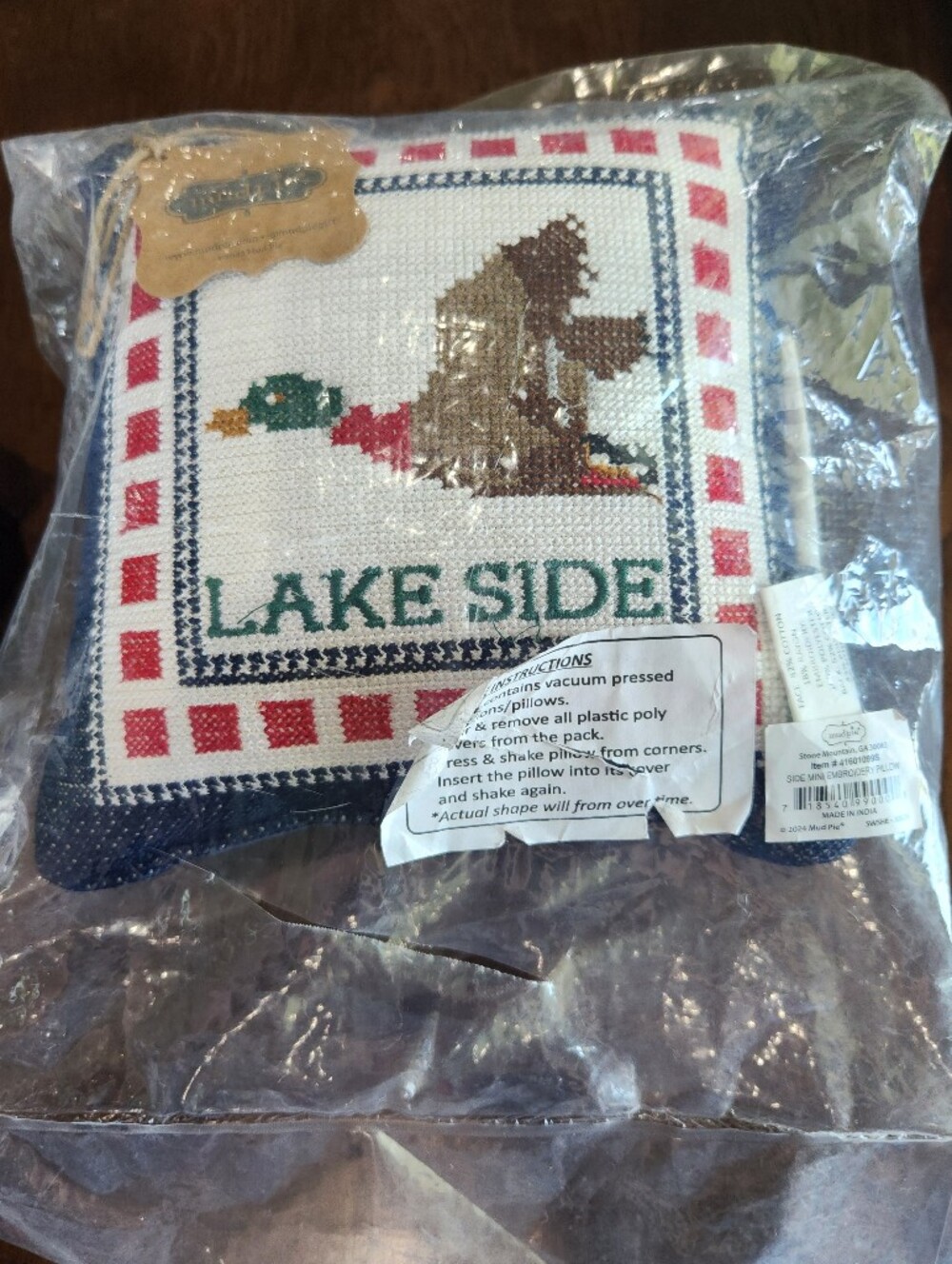 Mud Pie Embroidered Lake Side Mini Pillow